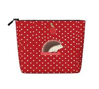 Dwvtfsm Trousse de maquillage en lin imperméable avec motif hérisson à pois rouges pour femme, organiseur de voyage léger à fermeture éclair, trousse de toilette de voyage, sac de rangement pour