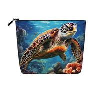 Dwvtfsm Trousse de maquillage en lin imperméable avec motif tortues de mer pour femme, trousse de toilette de voyage légère à fermeture éclair, sac de rangement pour pinceaux de maquillage