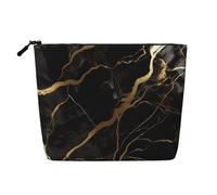 Dwvtfsm Trousse de maquillage en marbre noir et doré pour femme, organiseur de voyage en lin imperméable, léger avec fermeture éclair, trousse de toilette de voyage, sac de rangement pour pinceaux de