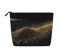 Dwvtfsm Trousse de maquillage en sable noir doré pour femme, organiseur de voyage en lin imperméable, léger avec fermeture éclair, trousse de toilette de voyage, sac de rangement pour pinceaux de