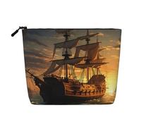 Dwvtfsm Trousse de maquillage fantaisie bateau pirate pour femme, étanche, organiseur de voyage en lin, léger à fermeture éclair, trousse de toilette de voyage, organisateur de pinceaux de maquillage