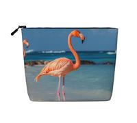 Dwvtfsm Trousse de maquillage flamant rose de plage pour femme, organisateur de cosmétiques de voyage en lin imperméable, léger à fermeture éclair, trousse de toilette de voyage, organisateur de