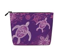 Dwvtfsm Trousse de maquillage hawaïenne avec tortue de mer violette pour femme, organiseur de voyage en lin, léger, fermeture éclair, trousse de toilette de voyage, sac de rangement pour pinceaux de