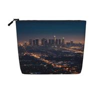 Dwvtfsm Trousse de maquillage Los Angeles Skyline pour femme, imperméable, en lin, organiseur de cosmétiques de voyage, léger, fermeture éclair, trousse de toilette de voyage, organisateur de pinceaux