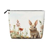 Dwvtfsm Trousse de maquillage mignonne en forme de lapin pour femme, organiseur de voyage en lin imperméable, léger avec fermeture éclair, trousse de toilette de voyage, sac de rangement pour pinceaux