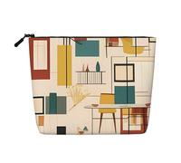 Dwvtfsm Trousse de maquillage moderne du milieu du siècle pour femme, organiseur de voyage en lin imperméable, léger à fermeture éclair, trousse de toilette de voyage, organisateur de pinceaux de