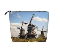 Dwvtfsm Trousse de maquillage moulins à vent pour femme, organiseur de voyage en lin imperméable, léger avec fermeture éclair, trousse de toilette de voyage, sac de rangement pour pinceaux de