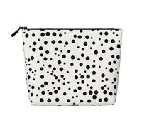 Dwvtfsm Trousse de maquillage noire et blanche à pois pour femme, imperméable, en lin, organiseur de voyage léger à fermeture éclair, trousse de toilette de voyage, sac de rangement pour pinceaux de