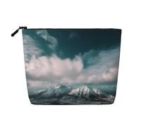 Dwvtfsm Trousse de maquillage paysage de montagne enneigée pour femme, organiseur de cosmétiques de voyage en lin imperméable, léger à fermeture éclair, trousse de toilette de voyage, organisateur de