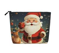 Dwvtfsm Trousse de maquillage Père Noël pour femme, imperméable, en lin, organiseur de cosmétiques de voyage, léger à fermeture éclair, trousse de toilette de voyage, organisateur de pinceaux de