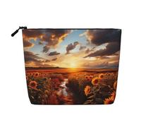 Dwvtfsm Trousse de maquillage pour femme, motif coucher de soleil sur le champ de tournesol, sac de rangement en lin imperméable, léger à fermeture éclair, trousse de toilette de voyage pour pinceaux