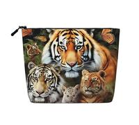 Dwvtfsm Trousse de maquillage pour femme, motif lion, tigre, léopard et papillon - Imperméable - En lin - Légère - Fermeture éclair - Trousse de toilette de voyage - Sac de rangement pour pinceaux de