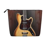 Dwvtfsm Trousse de maquillage pour instruments de musique en forme de guitare pour femme, étanche, organiseur de voyage en lin, léger à fermeture éclair, trousse de toilette de voyage, sac de