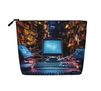 Dwvtfsm Trousse de maquillage pour ordinateur et Internet pour femme, étanche, organiseur de voyage en lin, léger avec fermeture éclair, trousse de toilette de voyage, sac de rangement pour pinceaux