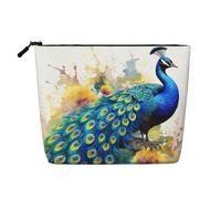 Dwvtfsm Trousse de maquillage pour peinture à l'aquarelle paon pour femme, organiseur de voyage en lin imperméable, léger avec fermeture éclair, trousse de toilette de voyage, sac de rangement pour