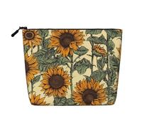 Dwvtfsm Trousse de maquillage romantique tournesols pour femme, en lin, imperméable, organiseur de cosmétiques de voyage, léger à fermeture éclair, trousse de toilette de voyage, organisateur de