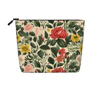 Dwvtfsm Trousse de maquillage rose pour femme, organiseur de voyage en lin imperméable, léger avec fermeture éclair, trousse de toilette de voyage, sac de rangement pour pinceaux de maquillage