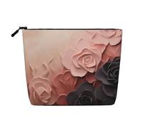 Dwvtfsm Trousse de maquillage rose rose pâle et noire pour femme, organiseur de voyage en lin imperméable, léger à fermeture éclair, trousse de toilette de voyage, organisateur de pinceaux de