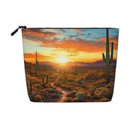 Dwvtfsm Trousse de maquillage Saguaros At Sunset pour femme, imperméable, en lin, légère avec fermeture éclair, trousse de toilette de voyage, organisateur de pinceaux de maquillage