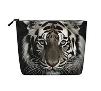Dwvtfsm Trousse de maquillage tigre noir et blanc pour femme, organiseur de voyage en lin imperméable, léger à fermeture éclair, trousse de toilette de voyage, organisateur de pinceaux de maquillage