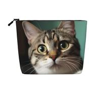 Dwvtfsm Une trousse de maquillage en forme de chat curieux pour femme, organiseur de voyage en lin imperméable, léger à fermeture éclair, trousse de toilette de voyage, organisateur de pinceaux de