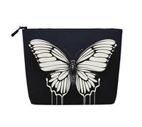 Dwvtfsm Une trousse de maquillage en forme de papillon noir et blanc pour femme, organiseur de voyage en lin imperméable, léger avec fermeture éclair, trousse de toilette de voyage, organisateur de