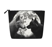 Dwvtfsm Wolves Love Under The Moon Trousse de maquillage pour femme en lin imperméable avec fermeture éclair et fermeture éclair