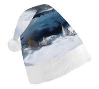 DWVTSLH Chapeau de Noël d'hiver montagnes enneigées imprimé Père Noël chapeau de Père Noël doux et confortable en velours épais chapeau de Noël adapté pour Noël, Nouvel An, vacances fournitures de