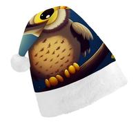 DWVTSLH Chapeau de Noël en velours épais avec motif chouette et lune jaune - Chapeau de Père Noël doux et confortable - Convient pour Noël, Nouvel An, fêtes de fin d'année