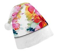 DWVTSLH Chapeau de Noël imprimé floral hawaïen chapeau de Père Noël doux et confortable en velours épais chapeau de Noël adapté pour Noël, Nouvel An, vacances, fournitures de fête