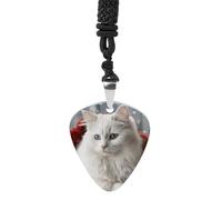 DWVTSLH Collier avec pendentif en forme de médiator de guitare en forme de chat blanc pour homme et femme - En acier inoxydable - Cadeau tendance pour les amateurs de guitare