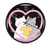DWVTSLH Horloge murale en forme de cœur avec chats - Silencieuse - Sans tic-tac - Fonctionnement à piles - Horloge murale décorative pour chambre à coucher, salon, cuisine, bureau - Idée cadeau