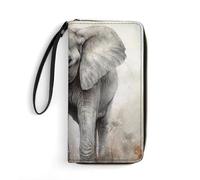 DWVTSLH Portefeuille long en cuir avec imprimé éléphant mignon pour homme et femme, porte-cartes de crédit avec cordon, essentiel pour les voyages, le bureau et le shopping