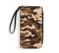 DWVTSLH Portefeuille long en cuir marron imprimé camouflage avec fermeture éclair pour homme et femme, porte-cartes de crédit avec cordon, essentiel pour les voyages, le bureau et le shopping