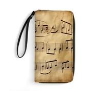 DWVTSLH Portefeuilles vintage en cuir imprimé notes de musique art portefeuille long portefeuille pour homme et femme porte-cartes de crédit avec cordon, essentiel pour les voyages, le bureau et le