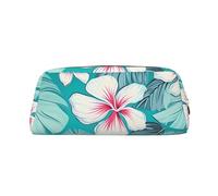 DWVTSLH Trousse à crayons de grande capacité en cuir avec motif fleurs d'hibiscus tropical, trousse de maquillage, organisateur de bureau, pochette de monnaie, trousse de toilette portable à fermeture