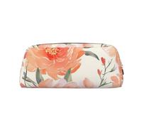 DWVTSLH Trousse à crayons de grande capacité en cuir avec motif pivoine de pêche, trousse de maquillage, organisateur de bureau, pochette de monnaie, trousse de toilette portable à fermeture éclair