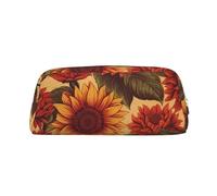 DWVTSLH Trousse à crayons de grande capacité en cuir avec motif tournesol rouge - Trousse de toilette portable à fermeture éclair pour le bureau - Pour voyage en plein air, Argenté, taille unique