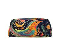 DWVTSLH Trousse à crayons de style ethnique avec oiseaux de grande capacité - Trousse de maquillage en cuir - Organiseur de bureau - Pochette portable à fermeture éclair pour voyage en plein air, doré