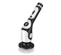 dwxnauixl Brosse à récurer électrique à têtes interchangeables avec rappel vocal en anglais pour un nettoyage facile. 9 têtes de brosse remplaçables.