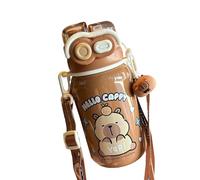 dwxnauixl Capybara boit froid, avec couvercle à eau Capybara et paille pour conserver la fraîcheur pour une double boisson, boisson d'eau portable isolée, 530 ml de café