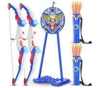 DX DA XIN Tir a l Arc Enfants Jouet 2 Pack - Cible de Rétroaction Debout Arc et Flèche avec LED Lumières 20 FlèChes 2 Cuisiniers Intérieur Extérieur Sportifs Jouet Garcon 4 5 6 7 8 9 Ans Cadeaux
