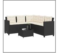 DXBK Canapé de jardin avec table et coussins en forme de L noir 369039