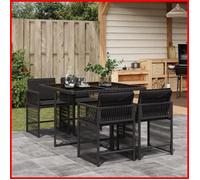 DXBK Ensemble à manger de jardin coussins 5pcs Noir Résine tressée 3211615