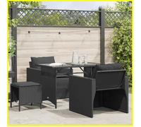DXBK Salon de jardin 4 pcs avec coussins noir résine tressée 366359