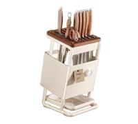Dxcaicc Bloc De Couteaux en Bois avec Plateau D'Égouttage - Organisateur De Couteaux De Comptoir, Porte-Ustensiles pour La Cuisine, Porte-Couteau en Acier Au Carbone 8-1,Blanc