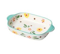 Dxcaicc Plat À Lasagnes en Porcelaine Épaisseur 0,4cm Paroi Intérieure Épaissie Émaillé De Couleur Fleur Colorée Lisse Plaque De Cuisson À Double Poignée,Bleu