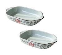 Dxcaicc Plats De Cuisson Lasagne Céramique Assiette 2PCS Style Japonais Double Poignée Artisanat sous Glaçure Haute Température Plateau Rectangulaire,Red Wealth,9Inches