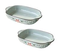 Dxcaicc Plats De Cuisson Lasagne Céramique Assiette 2PCS Style Japonais Double Poignée Artisanat sous Glaçure Haute Température Plateau Rectangulaire,Large Red Floral,10Inches
