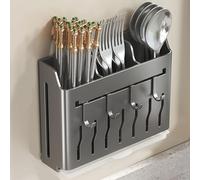 Dxcaicc Porte-ustensiles Mural, Organisateur de Rangement Suspendu avec Crochets, Porte-Couteaux, Baguettes, Couverts, argenterie, Support de Rangement, pour fourchettes,Noir,B